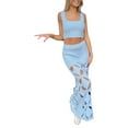 thumbnail image 3 of Liacowi Women Crochet Knit 2 Piece Long Skirt Sets Hollow Out Crop Top Bodycon High Waist Side Slit Skirt Summer Sets, 3 of 8