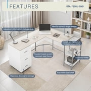 Techni Mobili L-Shape Home Office Desk with Storage, Sand RTA-739DL-SND