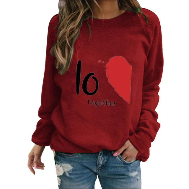 Chandail Col Rond de la Saint-Valentin pour Femmes Manches Longues Chandails en Molleton Cœur d'Amour Cadeau Graphique Fête des Mères 2024 Chandail en Molleton Imprimé Cœur Mignon Chandail Col Rond Manches Longues