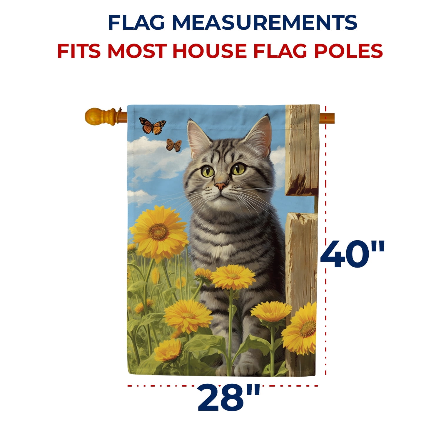 America Forever Spring Summer Sunflower Cat House Flag 28 x 40 inch Double Sided Kitty Floral Butterfly Spring Summer House Flag for Outdoor Cat Flag Yard Decoration