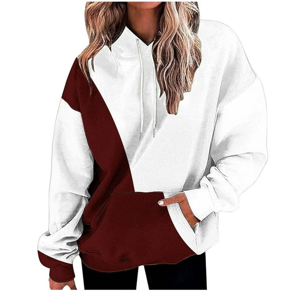 Rbaofujie Kids Hoodies Women's Printed Loose Pockets Fitting Long Sleeved Hoodie Sports Top Sweatshirts Wine Crew Neck Sweater for Women