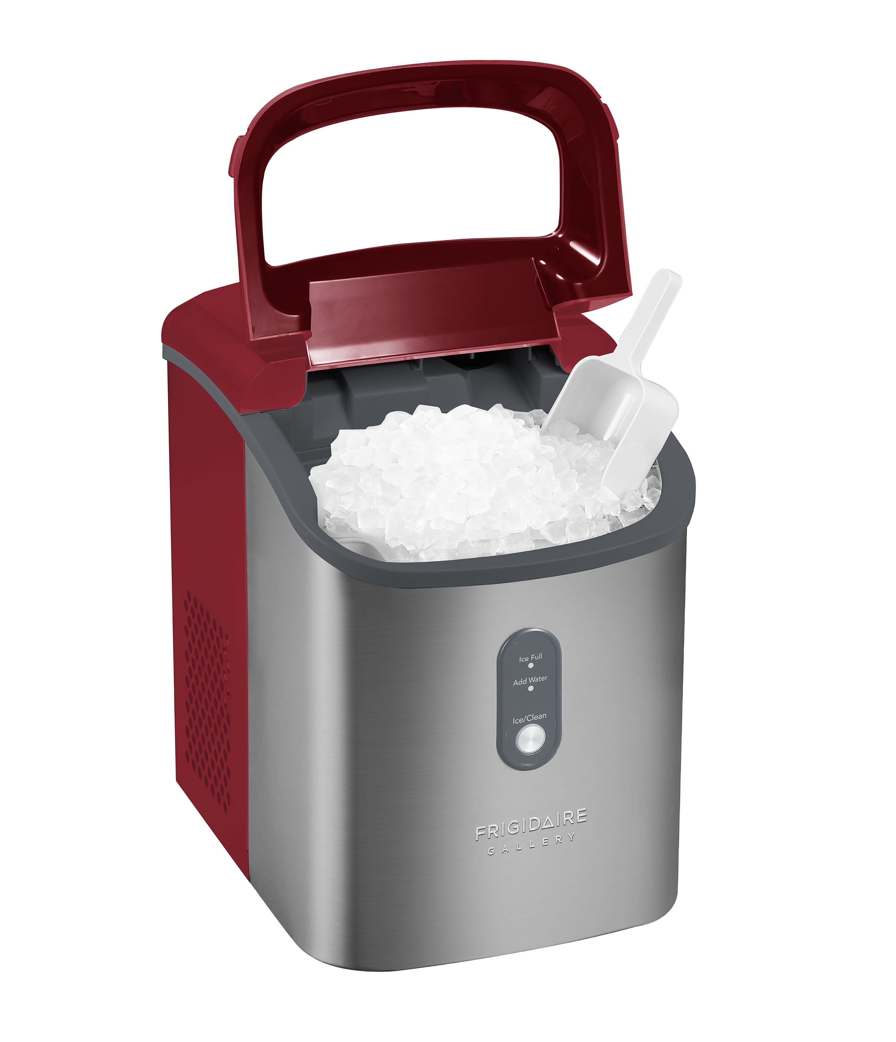 Frigidaire Gallery 33 lbs. Nugget Ice Maker, Self-Cleaning Countertop Ice Maker with Touchscreen Controls, Red Stainless Steel