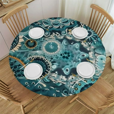 

Palnkart Circles Stars Fractals Round Table Cover Stain Resistant Washable Indoor Outdoor Tablecloth Kitchen Dining Wedding Parties 100% Polyester Fiber 42-46