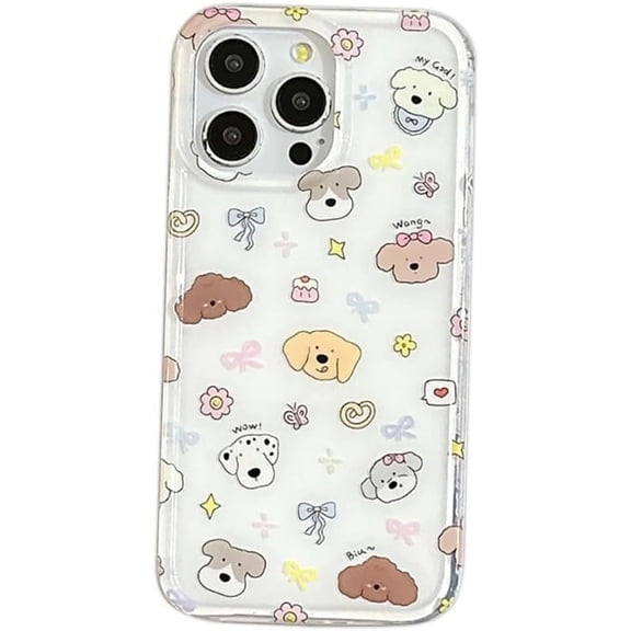 Cute Cartoon Dog Avatar Bowknot Butterfly Soft Phone Case Compatible with iPhone Case (White,iPhone 14 Pro)