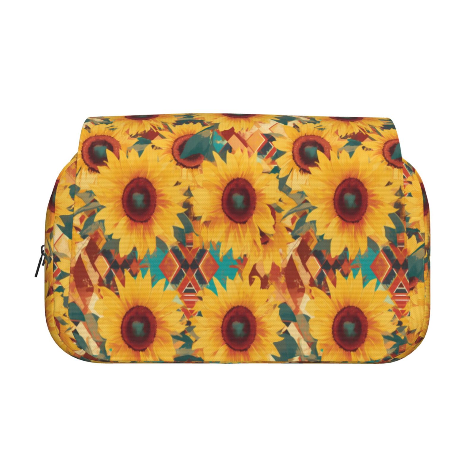 Rateoe Colorful Bohemian Sunflower Pattern Double Clamshell Pen Case, Storage Organizer with Two Zipper Compartments– Holds Up to 50 Pencils & Pens