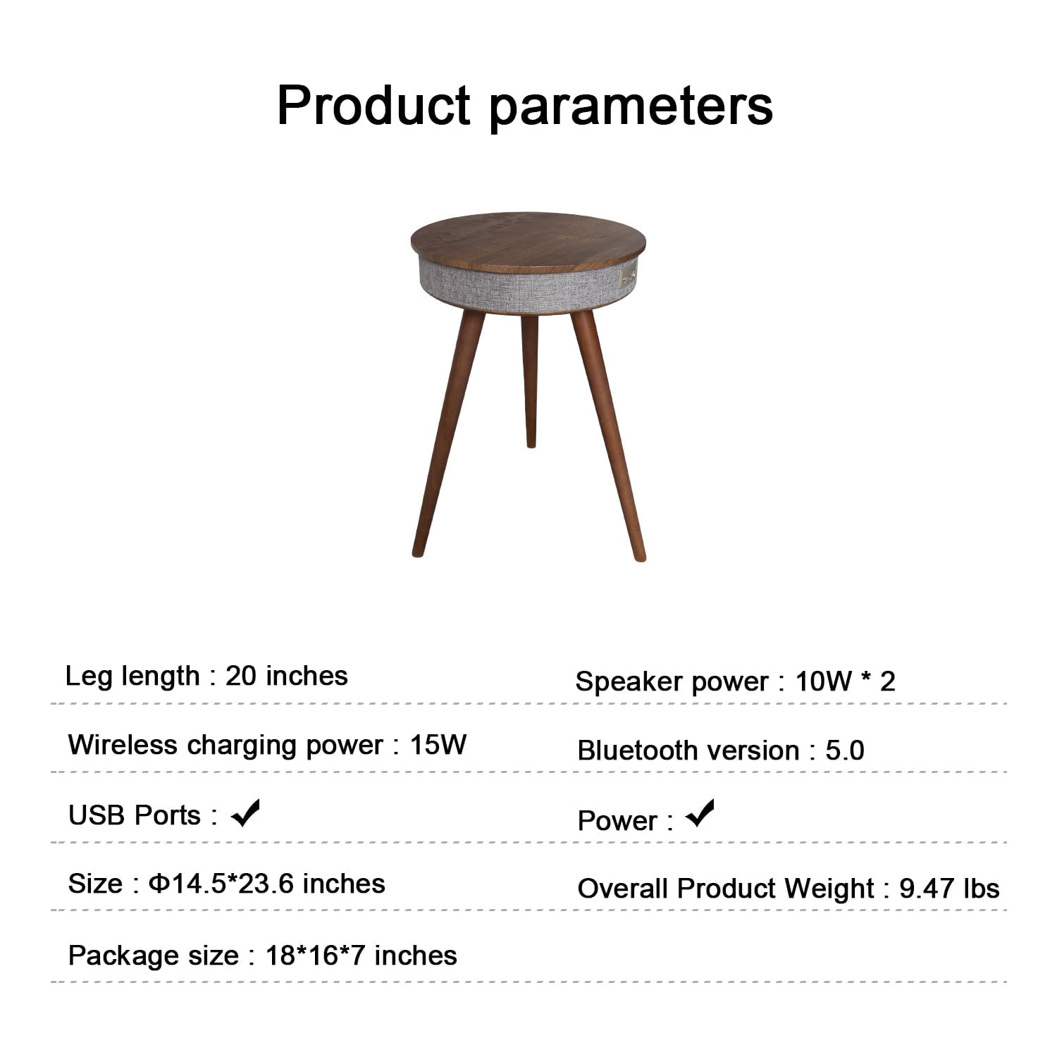 Table Wireless's Tianyi Smart Music Coffee Table Round Smart End Table, Bluetooth Side ...
