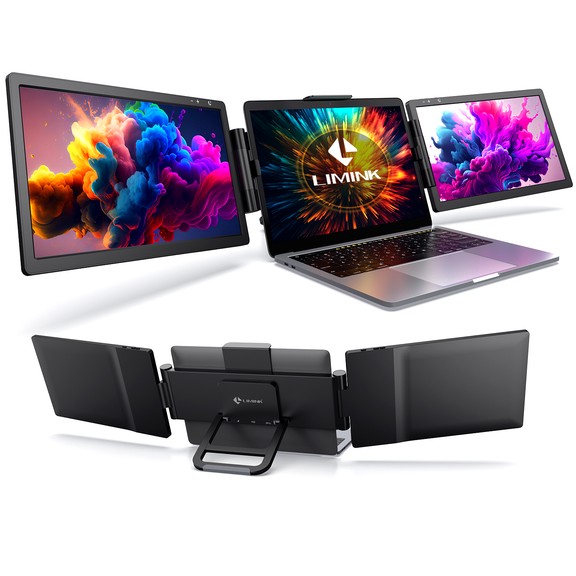 LIMINK Portable Triple Monitor for 13-16" Laptop, Extender 12inch Screen Dual Display Travel Extended Foldable Workstation Monitor Display