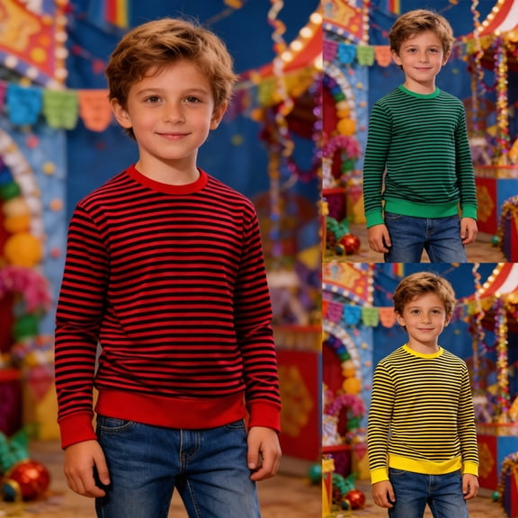 SOFTCCLO Boys Sweatshirts Stripe Design Crewneck Pullover Top Casual Kids Sweatshirts for Boys Size 3-4Y