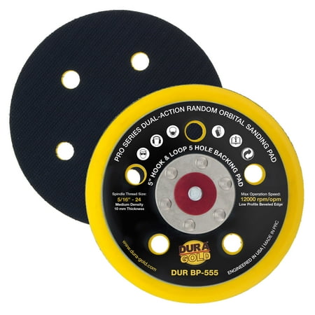 

Dura-Gold Pro Series 5 Hook & Loop DA Backing Plate Pad 5 Hole Pattern Dustless - Low Profile Edge Medium Density Dual-Action Random Orbital Sanding Pad Sander Polisher Auto Woodworking Sandpaper