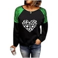 thumbnail image 4 of Taqqpue St. Patrick's Day T-Shirt Womens Funny Shamrock Printed Sequined Splicing Sleeve Casual Lucky Clover Heart Graphic Tee Tops, 4 of 9