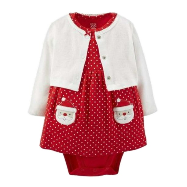 Carter's Carters Infant Girls 2 PC Santa Red Dot Holiday Christmas Dress & Caplet Set