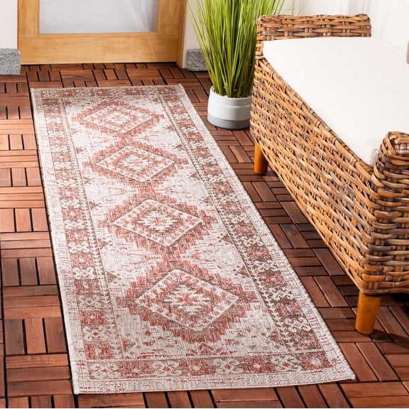 SAFAVIEH Courtyard Davin Aztec Indoor/Outdoor Runner, 2'3" x 6'7", Beige/Red
