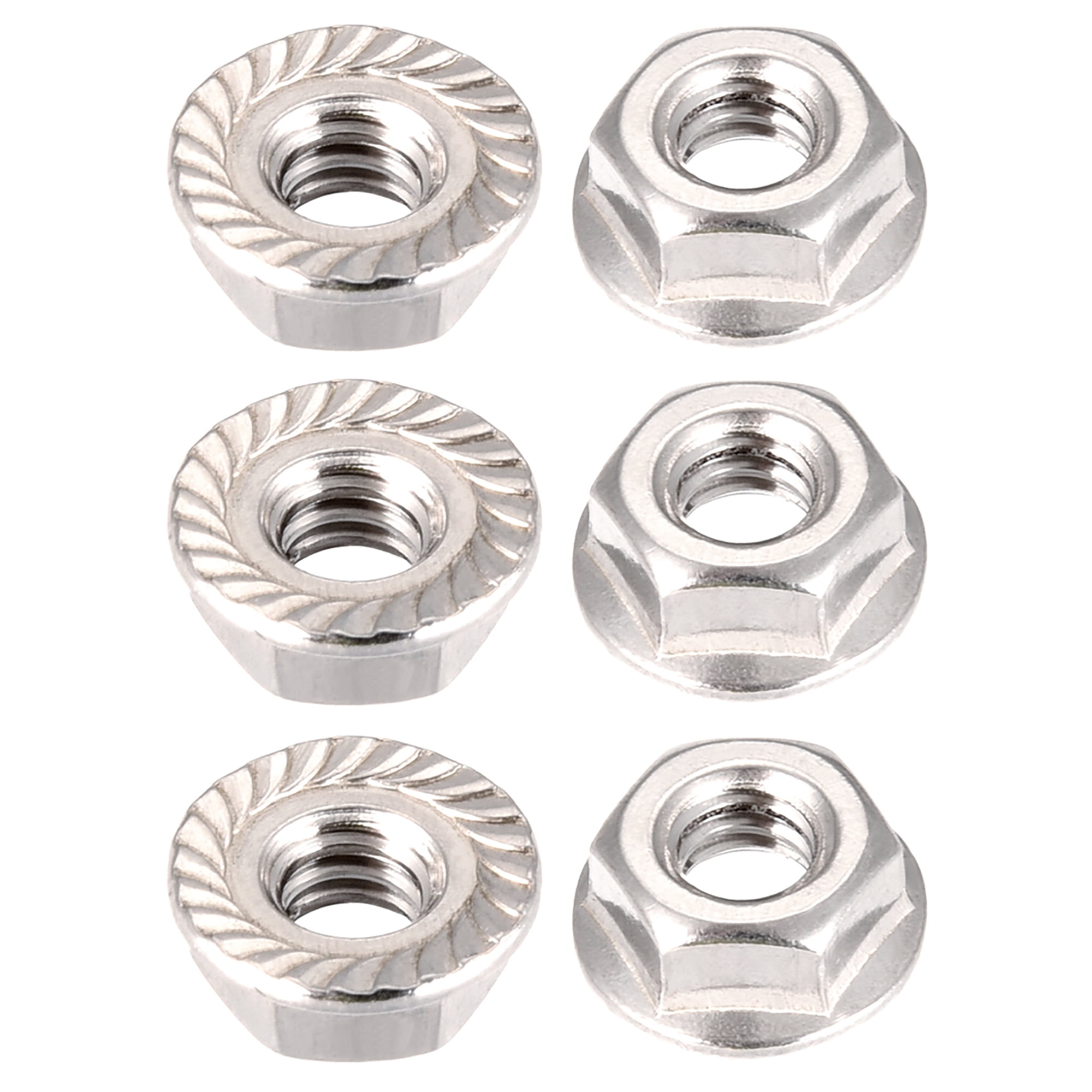 1/420 Serrated Flange Hex Lock Nuts 304 Stainless Steel 6 Pcs