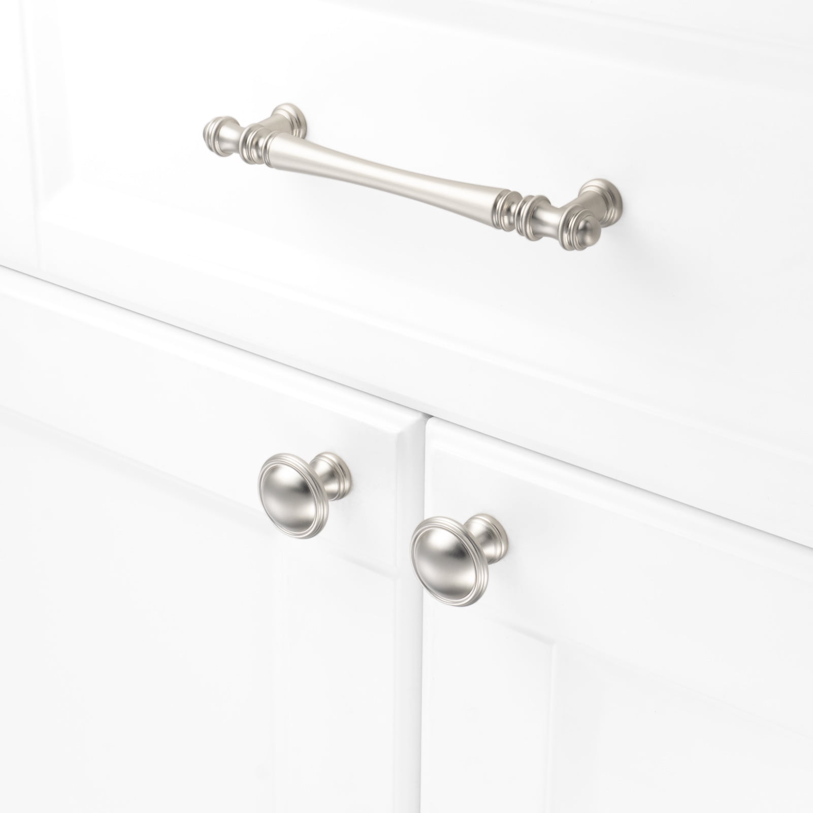 KOOFIZO 10 Pack Classical Cabinet Knob - Brushed Nickel Pull Handle (Dia.32mm / 1.26 Inch)