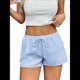 thumbnail image 1 of Pantalones Cortos Tipo Bóxer de Verano con Cintura Elástica, Cordón Ajustable y Estampado de Rayas para Mujer. Azul XL, 1 of 8