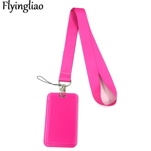 Pure Pink Color Anime Lanyard Badge Holder ID Card Lanyards Mobile Phone Rope Key Lanyard Neck Straps Keychain Key Ring Neck Strap Holder