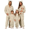thumbnail image 2 of ZHOGXU Family Matching Fuzzy Hooded Pajamas Long Sleeve Solid Color Zipper Thickened Warm Photoshoot Holiday Jumpsuits Romper Dad-Beige L, 2 of 5