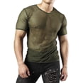thumbnail image 4 of Migroa Men's Mesh Fishnet Top Short Sleeve Sheer See Through T Shirt Knit Crochet See Through Summer Tops Green M, 4 of 4