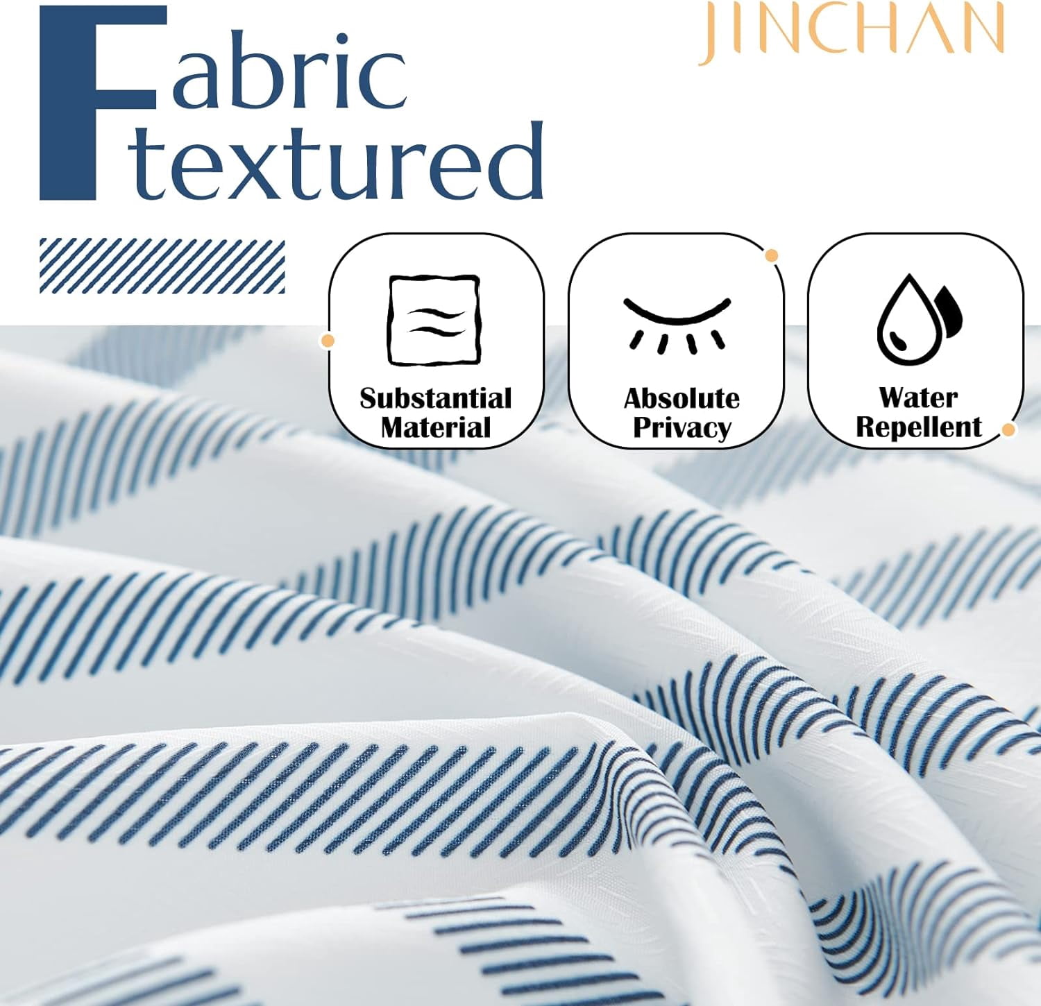 White Shower Curtain with Blue Stripes Fabric Shower Curtain for Bathroom Modern Shower Curtain Waterproof in Bath 70x72 inches Long Shower Curtains Set with Curtain Hooks Spa Hotel