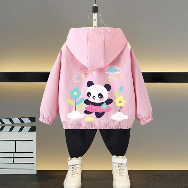 LOVZFMLL Vestes pour Filles Printemps Veste à Manches Longues à Capuche Décontractée Fine 2-3 Ans