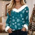 thumbnail image 2 of zaveiop Women's V-Neck Snowman Print Long Sleeve Sweater Cute Christmas Holiday Pullover with Faux Fur Trim (Z-Sky Blue, L), 2 of 8