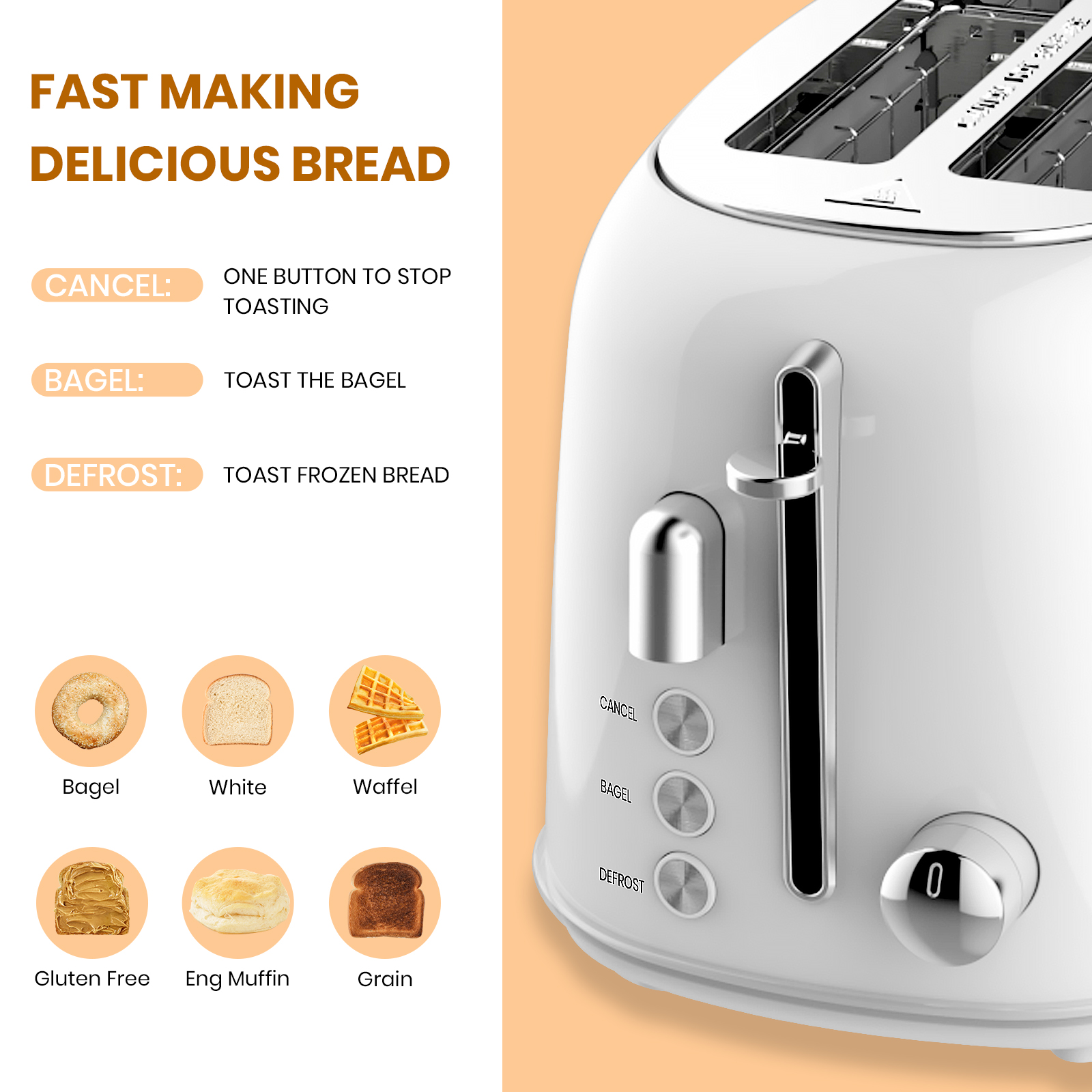 HOMEJOY Toaster 2 Slice, Projection Stainless Steel Toasters with Bagel ...