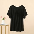 thumbnail image 4 of Favoffer Women Trendy Tops Short Sleeve Round Neck Ruffle Solid Modal Comfy Cute Casual Blouses Summer Tees Dating Holiday Daily, 4 of 5