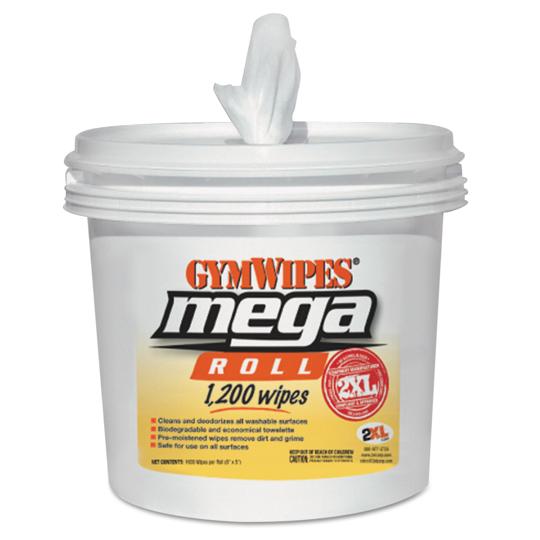 2XL GymWipes Mega Roll Gym Wipes, 1200 count, (Pack of 2)