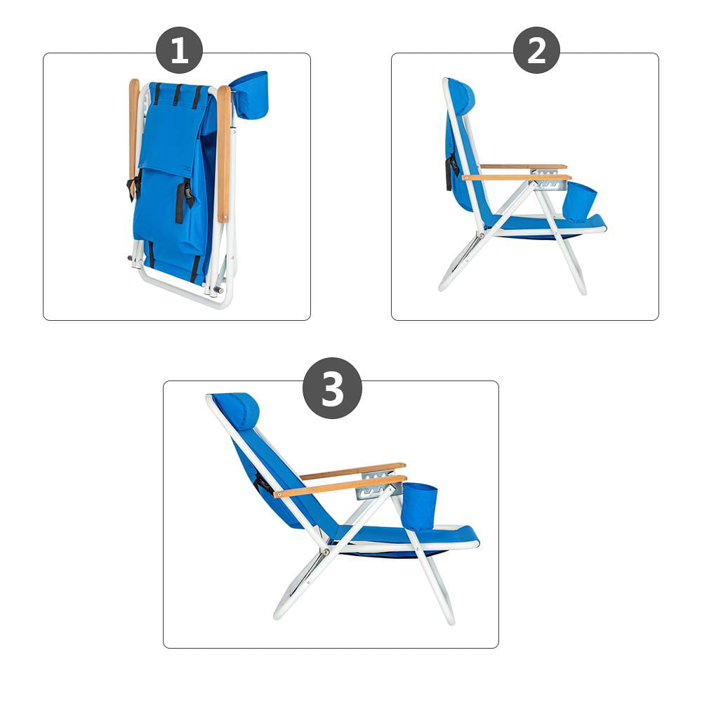 Details about   Folding Backpack Beach Chair with Headrest Blue Portable Chair Camping Travel 