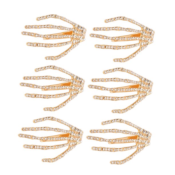 Horquilla De Calavera Para Mujer Y Niña, Pinza Para El Pelo De Mano De Esqueleto Con Estilo, 6 Uds., Diamantes De Imitación Brillantes Decorativos Para Fiesta De Cosplay Para ANGGREK No