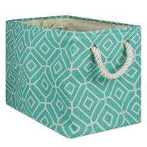Contemporary Home Living 18" Aqua Green and White Geometric Design Rectangular Large Bin