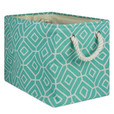 Contemporary Home Living 18" Aqua Green and White Geometric Design Rectangular Large Bin