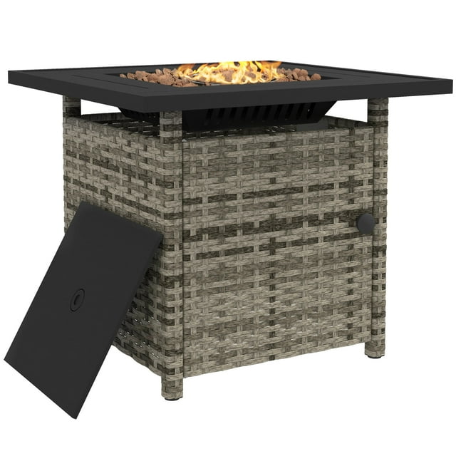 Outsunny 50,000 BTU Wicker Propane Fire Pit Table w/Spark Mesh Screen, Grey