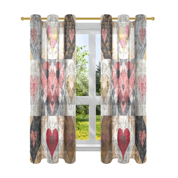 BZSMCE Window Curtain Panels Fashion Heartfelt Patchwork Design Printed 63x42in/63x52in