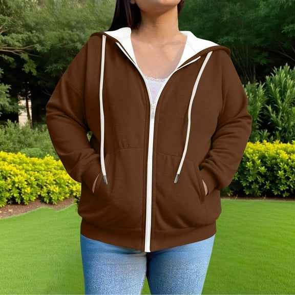 SwiftWear Plus-Size Women's Weighted Zip Up Hoodie - Extra Warm Oversized Long Sleeve Hooded Top Streetwear Style Casual Outerwear Jacket (L-5XL) Brown