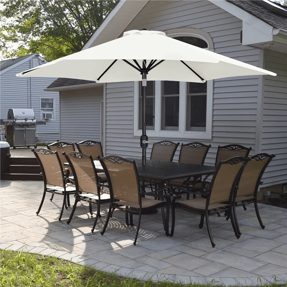 Renwick 9 Ft Outdoor Patio Umbrella with Push Button Tilt and Crank, Cream