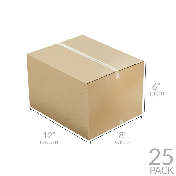 UOFFICE Wholesale Corrugated Boxes 12" x 8" x 6" - Pack of 25 Shipping Boxes