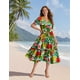 thumbnail image 2 of Vestido midi YESNO de verano con estampado floral con cuello en V y manga abullonada S EVX CR010, 2 of 5