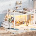 thumbnail image 3 of Leumius Metal Bunk Bed Twin over Twin with Storage Shelves and Drawers,Metal Bunk Bed Frame with LED Lights,No Box Spring Need,White, 3 of 23