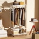 thumbnail image 3 of GETHFSA Bamboo Clothing Rack with Hanging Rod & Storage Shelves, Mobile Garment Stand with Wheels, Heavy-Duty Wardrobe Organizer, White, Free-Standing, 3 of 17