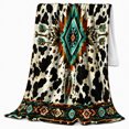 thumbnail image 2 of Southwestern Aztec Cowhide, Dramatic Artistic Scene, Warm Flannel Blanket for Ranch House and Living Room with Detailed Artwork, Animal Lovers Birthday Gift, Artistic Home Decor, 2 of 9