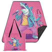 Cool Shark Singing Extra Large Picnic Beach Blanket Waterproof Sand Proof Portable Outdoor Mat 80x118
