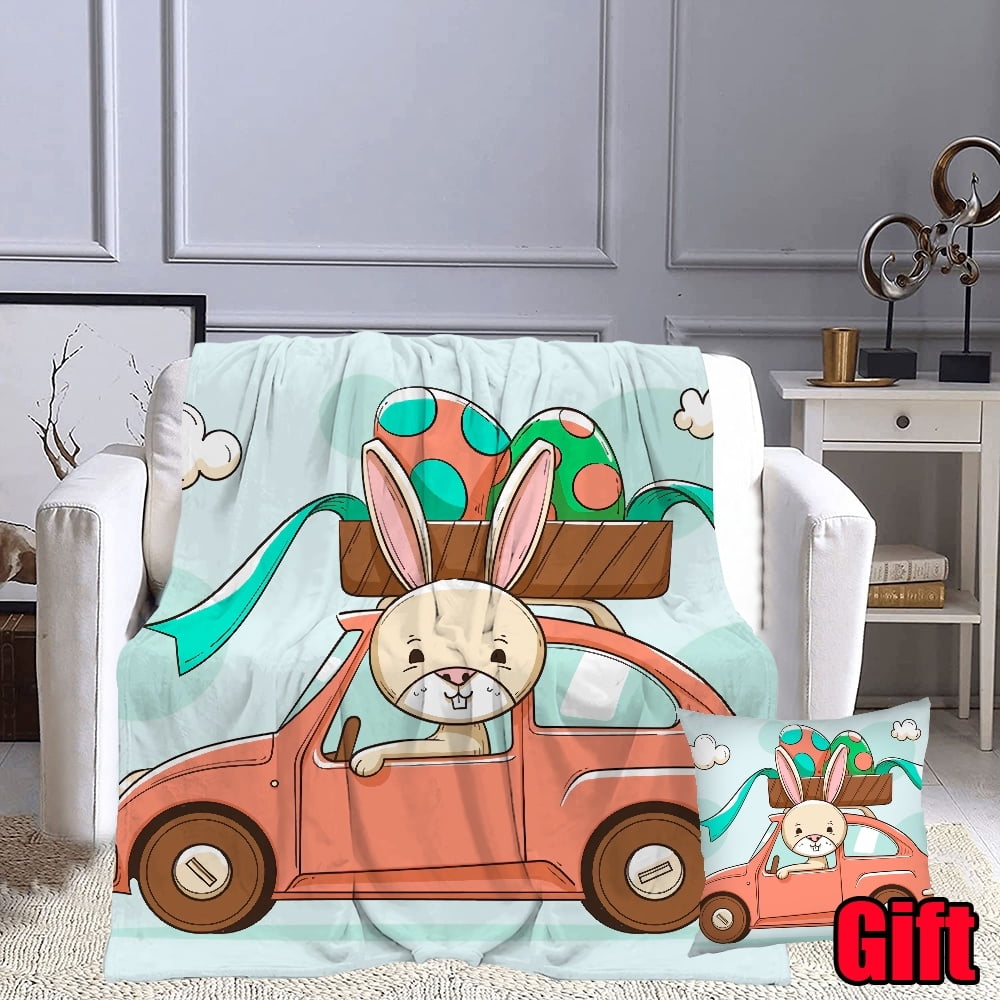 Dicasser Happy Easter Bunny Throw Blanket With Pillow Cover Cute