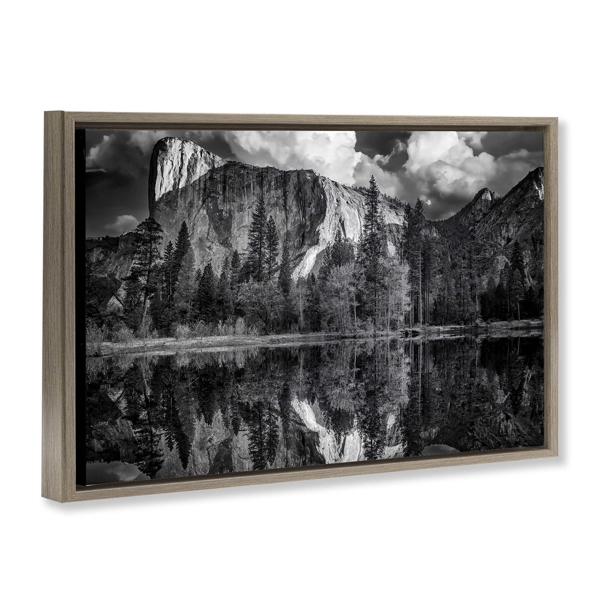 Stupell Industries Forest Trees Lake Reflection Landscape & Nature Photography Brown Floater Framed Canvas Art Print Wall Art, 31 x 21