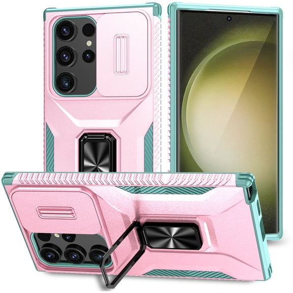 ShellTech for Samsung Galaxy S24 Ultra Case with Kickstand and Slide Camera Cover [ Military-Grade ] Full Body Drop Tested Protective Cover,Rosegold
