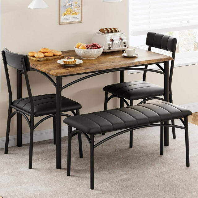 Ensemble de Table à Manger pour 4 avec Banquette Rembourrée et Chaises, Table Rectangulaire pour Petits Espaces