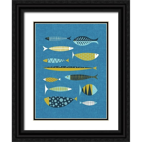 Theodore, James 25x32 Black Ornate Wood Framed with Double Matting Museum Art Print Titled - Scandia Fish Blue