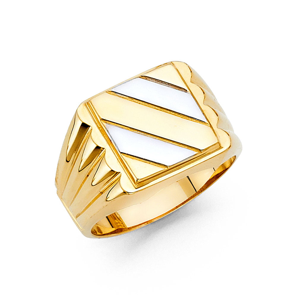 GemApex - Solid 14k Yellow & White Gold Mens Square Ring Polished ...