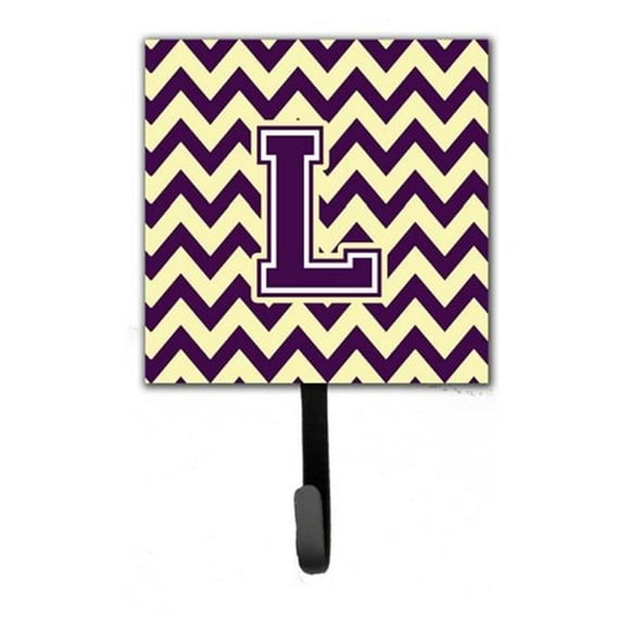 Letter L Chevron Purple & Gold Leash or Key Holder, 6 x 1.25 x 4.25 in.