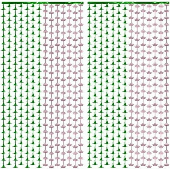 2 Pack Wicked Backdrop - 3.3 X 6.6 Ft Pink and Green Foil Fringe Curtains, Wicked Themed Party Decorations, Photo Booth Props, Witch Hat Tinsel Backdrop, Door Fringe, Wicked Birthday Party Supplies